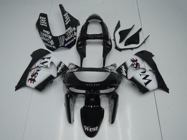 1998-1999 Glossy Black White West Kawasaki ZX9R Motorcycle Fairings UK