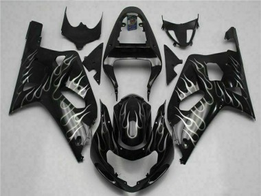 2001-2003 Glossy Black Silver Flame Suzuki GSXR 600/750 Motorcycle Fairings UK