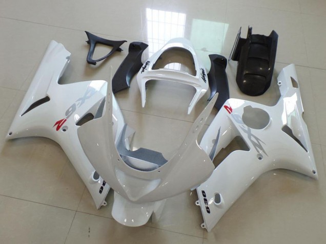 2003-2004 White with Silver Decals Kawasaki ZX6R Motorcycle Fairings UK