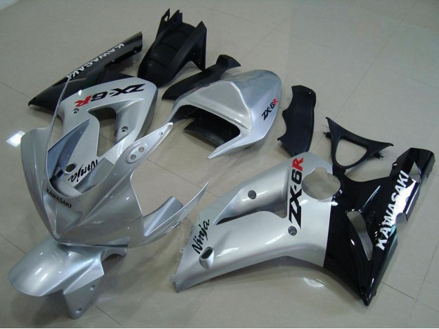 2003-2004 Silver Glossy Black Kawasaki ZX6R Motorcycle Fairings UK