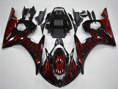 2003-2004 Glossy Black Red Flame Yamaha YZF R6 Motorcycle Fairing UK