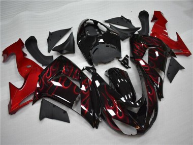 2006-2007 Glossy Black Red Flame Kawasaki ZX10R Motorcycle Fairing UK