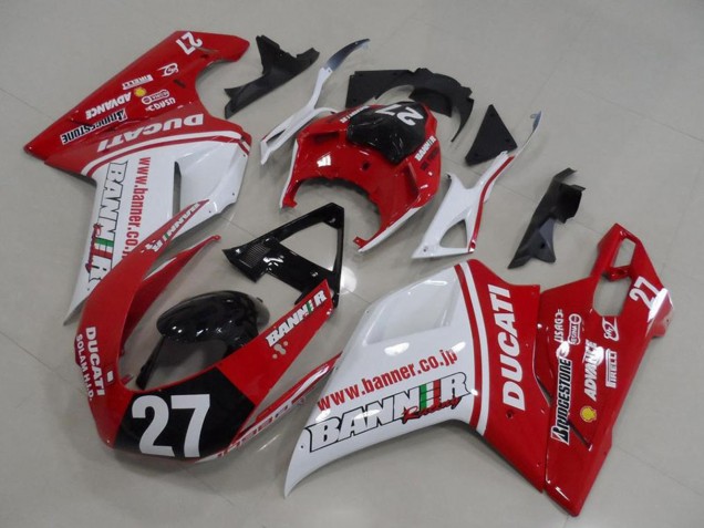 2007-2014 White Red Glossy Black Banner 27 Ducati 1098 Motorcycle Fairings UK