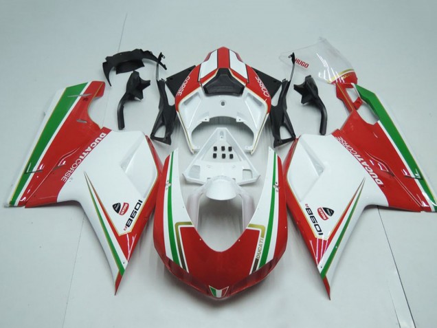 2007-2014 White Red Green Stripe Ducati 1098 Motorcycle Fairings UK