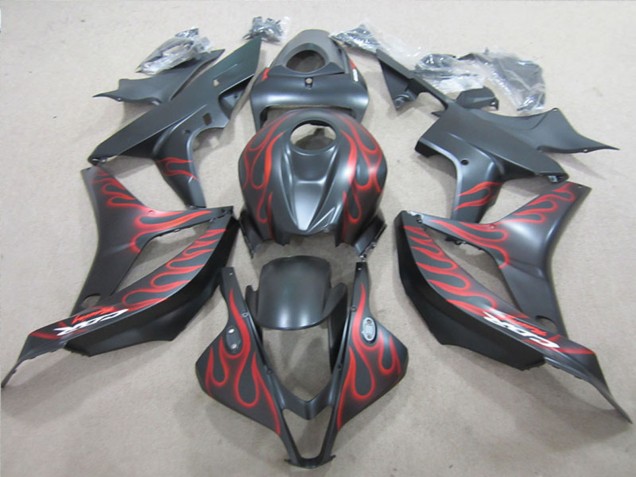 2007-2008 Matte Black Red Flame Honda CBR600RR Motorcycle Fairings UK