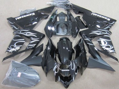 2004-2005 Black with White Flame Kawasaki ZX10R Motorcycle Fairings UK