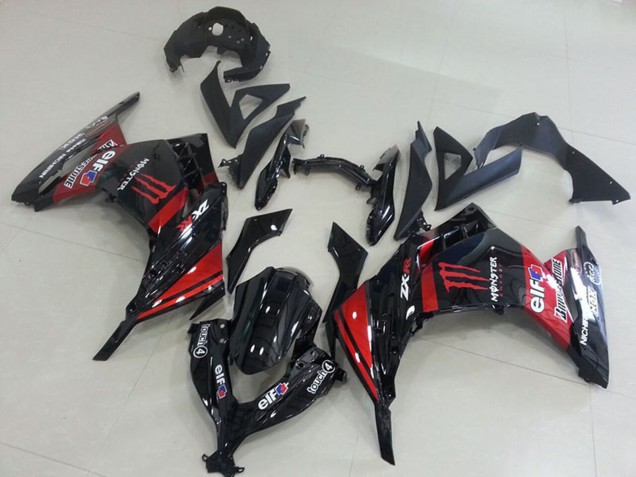 2013-2018 Glossy Black Red Elf Touch4 Monster Kawasaki ZX300R Motorcycle Fairings UK