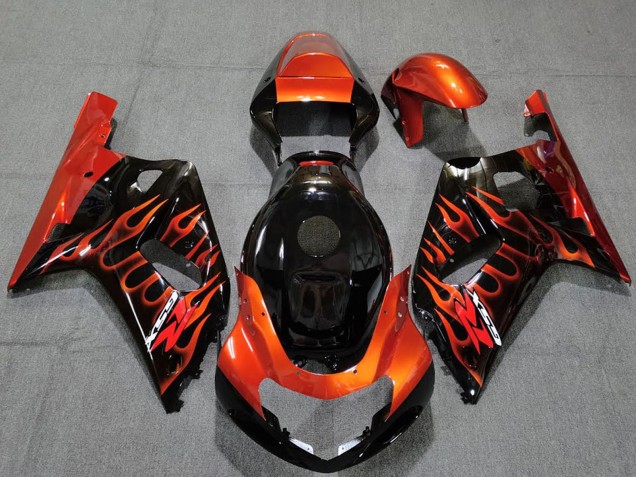 2001-2003 Glossy Black Orange Flame Suzuki GSXR 600 / GSXR 750 Motorcycle Fairings UK