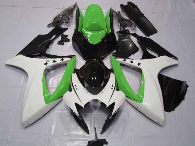 2006-2007 Green White Glossy Black Star Suzuki GSXR 600 / GSXR 750 Motorcycle Fairings UK