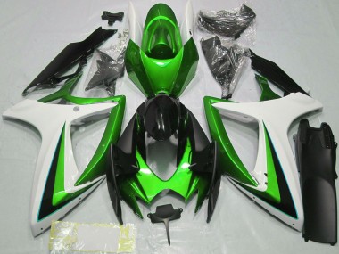 2006-2007 Green White Glossy Black Suzuki GSXR 600 / GSXR 750 Motorcycle Fairings UK