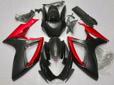 2006-2007 Matte Black Red Suzuki GSXR 600 / GSXR 750 Motorcycle Fairings UK