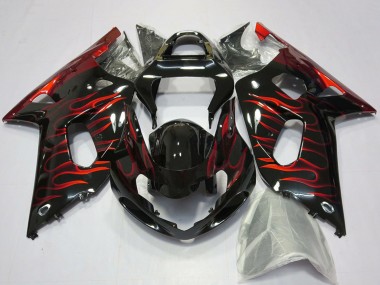 2001-2003 Glossy Black Red Flame Suzuki GSXR 600 / GSXR 750 Motorcycle Fairings UK