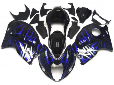 1997-2007 Glossy Black with Deep Blue Flame Suzuki GSXR 1300 Motorcycle Fairings UK