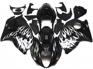 1997-2007 Glossy Black with Silver Flame Suzuki GSXR 1300 Motorcycle Fairings UK