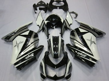 2008-2012 White Silver Star Glossy Black Kawasaki Ninja 250 Motorcycle Fairings UK
