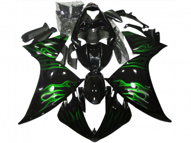 2009-2011 Glossy Black Green Flame Yamaha R1 Motorcycle Fairings UK