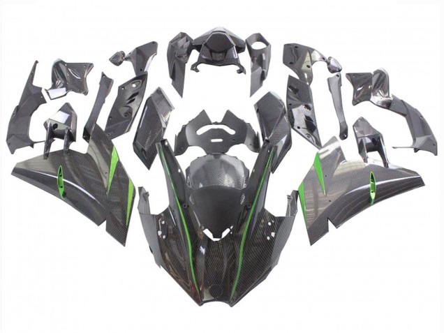 2015-2022 Black Carbon Fiber Green Kawasaki Ninja H2 Motorcycle Fairings UK