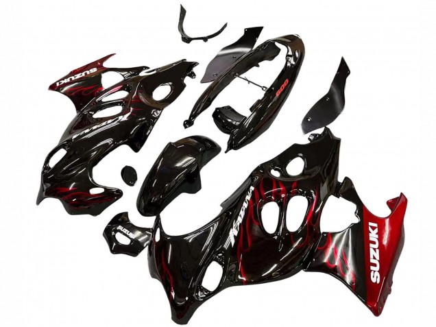 2004-2006 Glossy Black Red Flame Suzuki GSX600F/GSX750F Motorcycle Fairings UK