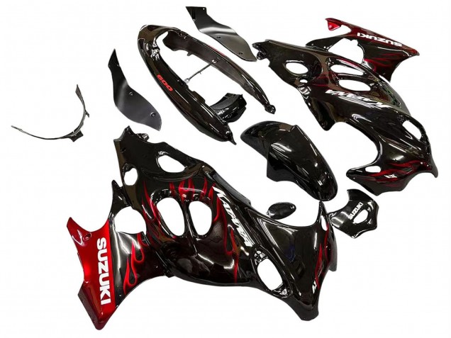 2004-2006 Glossy Black Red Flame Suzuki GSX600F/GSX750F Motorcycle Fairings UK