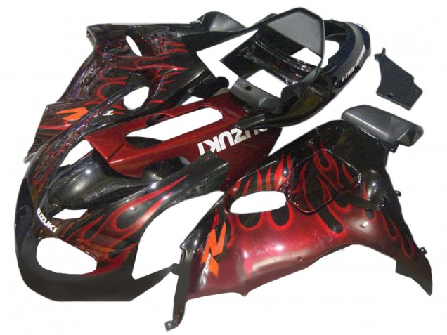 1998-2003 Glossy Black Red Flame Suzuki TL1000R Motorcycle Fairings UK