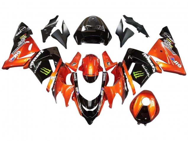 2004-2005 Burnt Orange Black Monster Elf Kawasaki ZX10R Motorcycle Fairings UK
