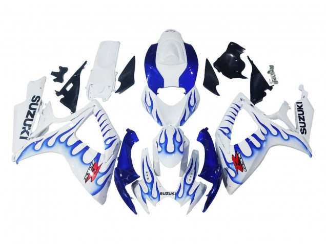 2006-2007 White Blue Flame Suzuki GSXR 600 / GSXR 750 Motorcycle Fairings UK