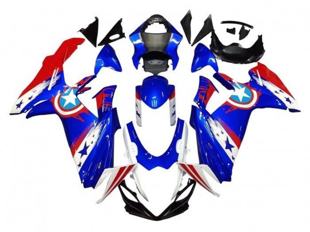 2011-2024 Blue White Red Captain America Suzuki GSXR 600 / GSXR 750 Motorcycle Fairings UK