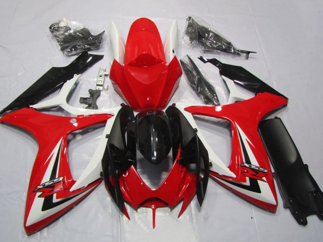 2006-2007 White Red Glossy Black Stripe Suzuki GSXR 600 Motorcycle Fairings UK