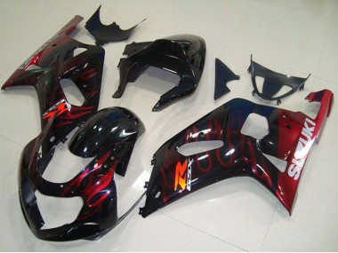 2001-2003 Glossy Black Red Flame Suzuki GSXR 750 Motorcycle Fairings UK