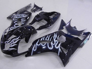 2001-2003 Glossy Black White Flame Suzuki GSXR 750 Motorcycle Fairings UK