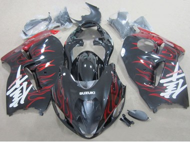 1996-2007 Black Red Flame Suzuki GSXR 1300 Hayabusa Motorcycle Fairings UK