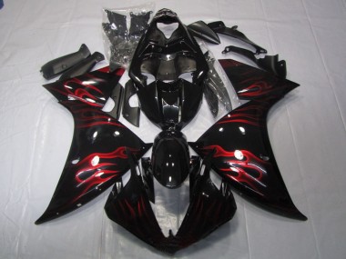 2009-2011 Glossy Black Red Flame Yamaha YZF R1 Motorcycle Fairing UK