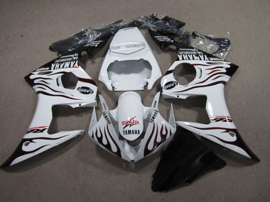 2003-2004 White Glossy Black Flame Shark Yamaha YZF R6 Motorcycle Fairings UK