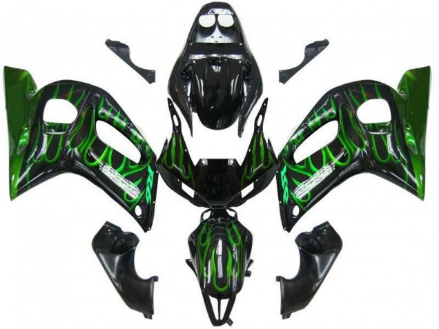 1998-2002 Black Green Flame Yamaha YZF R6 Motorbike Fairing Kits UK 1998-2002 Black Green Flame Yamaha YZF R6 Motorbike Fairing Kits UK