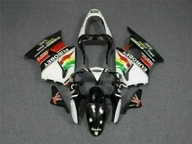 2000-2002 Black White Eurobet Kawasaki ZX6R Bike Fairing UK 2000-2002 Black White Eurobet Kawasaki ZX6R Bike Fairing UK