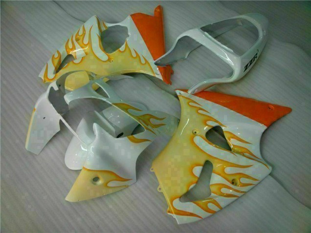 2000-2002 White Yellow Flame Kawasaki ZX6R Bike Fairings UK 2000-2002 White Yellow Flame Kawasaki ZX6R Bike Fairings UK