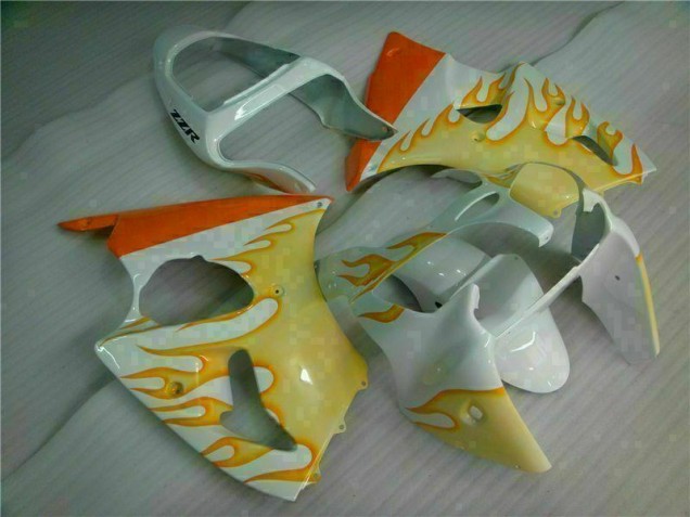 2000-2002 White Yellow Flame Kawasaki ZX6R Bike Fairings UK 2000-2002 White Yellow Flame Kawasaki ZX6R Bike Fairings UK