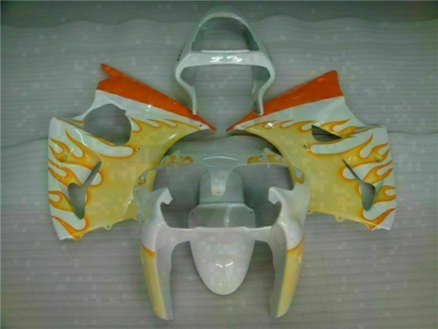 2000-2002 White Yellow Flame Kawasaki ZX6R Bike Fairings UK 2000-2002 White Yellow Flame Kawasaki ZX6R Bike Fairings UK