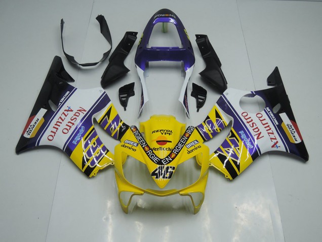 2001-2003 Yellow White Nastro Azzurro Honda CBR600 F4i Motorbike Fairing UK 2001-2003 Yellow White Nastro Azzurro Honda CBR600 F4i Motorbike Fairing UK