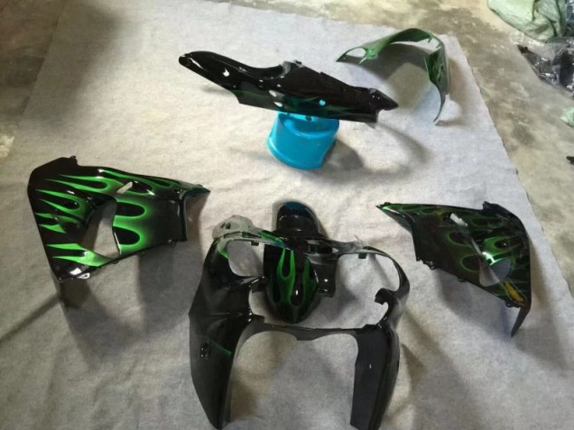 2002-2003 Glossy Black Green Flame Kawasaki ZX9R Motorcycle Fairings UK 2002-2003 Glossy Black Green Flame Kawasaki ZX9R Motorcycle Fairings UK
