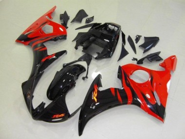 2003-2005 Black Red Flame Yamaha YZF R6 Bike Fairing Kit UK