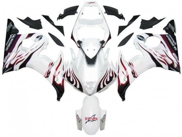 2003-2005 White Black Red Flame Yamaha YZF R6 Motorcycle Fairings UK 2003-2005 White Black Red Flame Yamaha YZF R6 Motorcycle Fairings UK