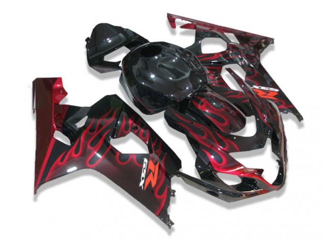 2004-2005 Black Red Flames Suzuki GSXR 600/750 Motorcycle Fairing UK 2004-2005 Black Red Flames Suzuki GSXR 600/750 Motorcycle Fairing UK