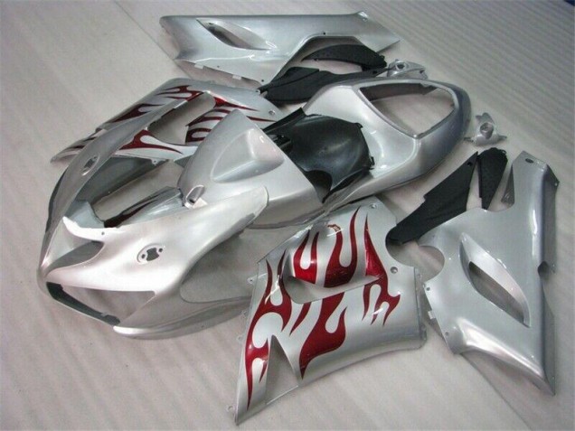 2005-2006 Silver Red Flames Kawasaki ZX6R Motorcycle Fairings UK 2005-2006 Silver Red Flames Kawasaki ZX6R Motorcycle Fairings UK