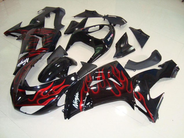 2006-2007 Black Red Flame Kawasaki ZX10R Moto Fairings UK 2006-2007 Black Red Flame Kawasaki ZX10R Moto Fairings UK