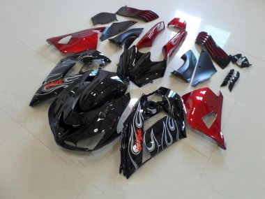 2006-2011 Black Nd Red Silver Flame Kawasaki ZX14R ZZR1400 Motorbike Fairing UK