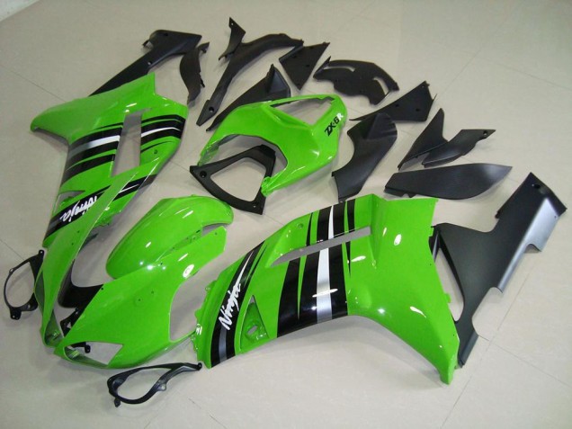2007-2008 Green and Silver Stripe Kawasaki ZX6R Motorcycle Fairings Kits UK 2007-2008 Green and Silver Stripe Kawasaki ZX6R Motorcycle Fairings Kits UK