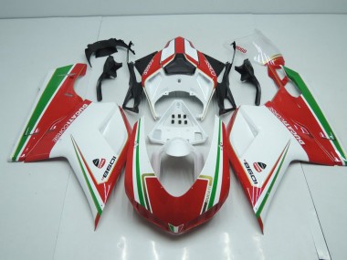 2007-2014 White and Red with Green Stripe Ducati 848 1098 1198 Motorcylce Fairings UK