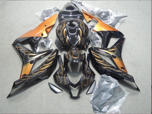 2007-2008 Black Orange Flame Honda CBR600RR Motorcycle Fairing UK