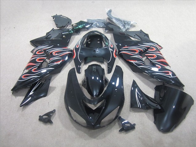 2006-2007 Black White Red Flame Kawasaki ZX10R Motorbike Fairing UK 2006-2007 Black White Red Flame Kawasaki ZX10R Motorbike Fairing UK